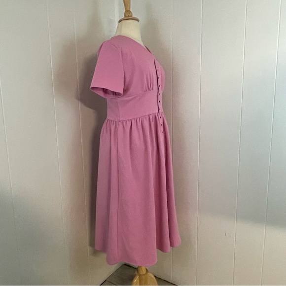 Jessakae Folk Lore Pink Midi Dress XXXL Short Sleeve V-Neck A-Line Cottagecore - Picture 5 of 14
